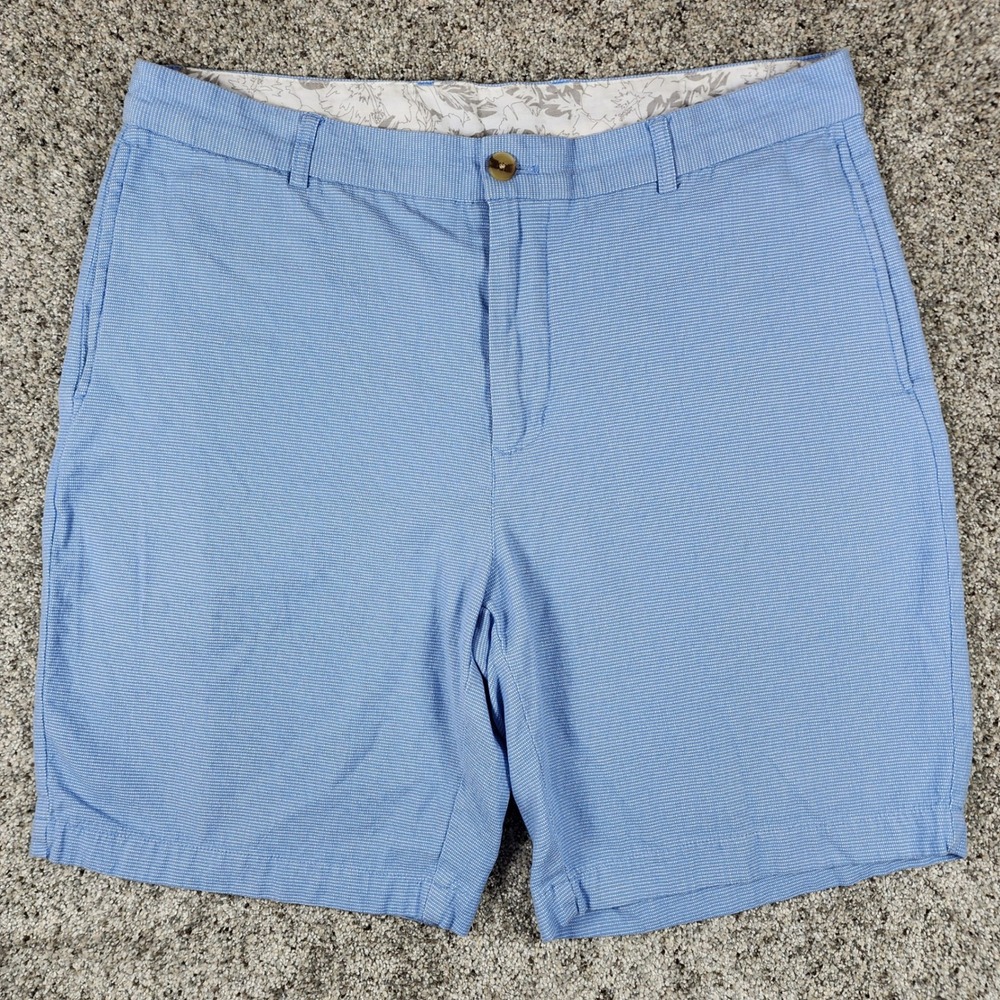 Tailorbyrd Chino Shorts Mens 36 Light Blue Micro Check Flamingo Logo Excellent